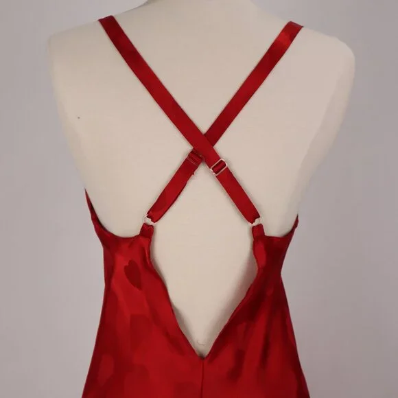 🌺 Vintage Cacique Hearts Long Nightgown Negligee Lingerie Sexy Valentine's Day